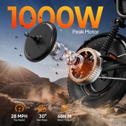 E-Bike 16 Inch 1000W 48V 7.5Ah Removable & Fast Charge 40 Miles Hydraulic Front Suspension Dual Disc Brakes Naviga