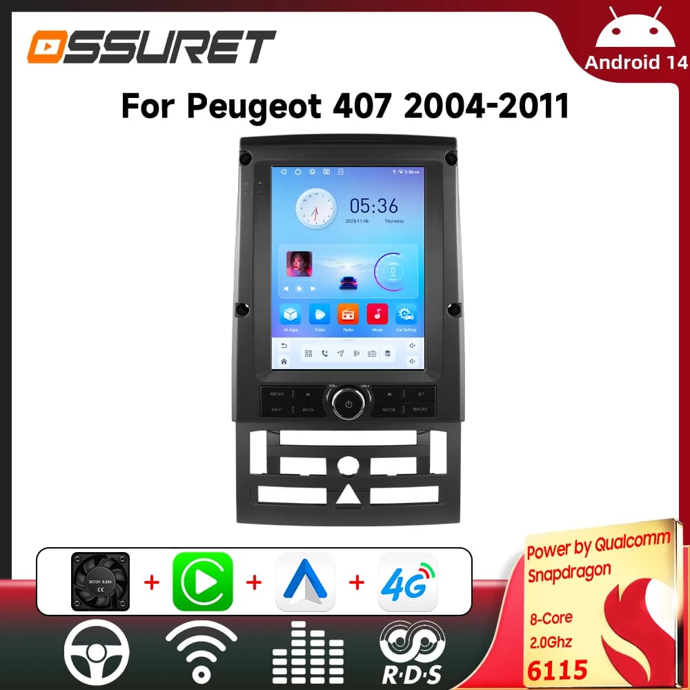 2din Android Car Radio for Peugeot 407 2004 - 2011 6115 GPS Car Intelligent 360Cam Wireless Carplay 9.7inch Vertical Screen WIFI