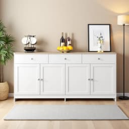 Anajqaqia Buffet Cabinet, Spacious Kitchen Cabinet with 3 Drawers and Adjustable Shelves, for Living Room, Kitchen, White