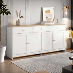 Anajqaqia Buffet Cabinet, Spacious Kitchen Cabinet with 3 Drawers and Adjustable Shelves, for Living Room, Kitchen, White