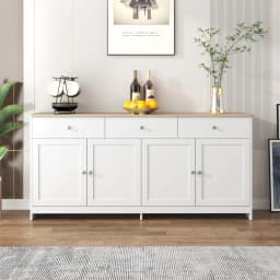 Anajqaqia Buffet Cabinet, Spacious Kitchen Cabinet with 3 Drawers and Adjustable Shelves, for Living Room, Kitchen, White