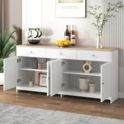 Anajqaqia Buffet Cabinet, Spacious Kitchen Cabinet with 3 Drawers and Adjustable Shelves, for Living Room, Kitchen, White