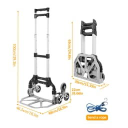 Stair Climbing Handcart, Portable Folding Trucks with 6 Noise-Reducing Rubber Wheels, 165 lb Flat / 77 lb Stair Capacity