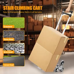 Stair Climbing Handcart, Portable Folding Trucks with 6 Noise-Reducing Rubber Wheels, 165 lb Flat / 77 lb Stair Capacity
