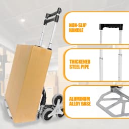 Stair Climbing Handcart, Portable Folding Trucks with 6 Noise-Reducing Rubber Wheels, 165 lb Flat / 77 lb Stair Capacity