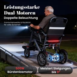 Wisging foldable electric wheelchair, range 48 km, power 500 watts, weight 20.9 kg, with lighting and taillight, load capacity 120 kg, range 48 km