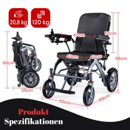 Wisging foldable electric wheelchair, range 48 km, power 500 watts, weight 20.9 kg, with lighting and taillight, load capacity 120 kg, range 48 km