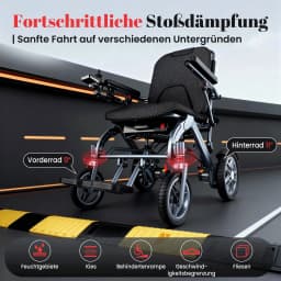 Wisging foldable electric wheelchair, range 48 km, power 500 watts, weight 20.9 kg, with lighting and taillight, load capacity 120 kg, range 48 km