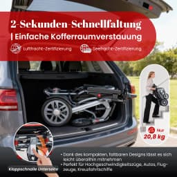 Wisging foldable electric wheelchair, range 48 km, power 500 watts, weight 20.9 kg, with lighting and taillight, load capacity 120 kg, range 48 km