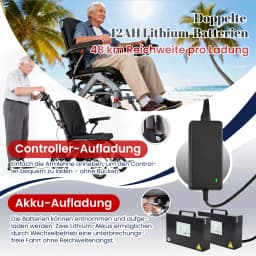 Wisging foldable electric wheelchair, range 48 km, power 500 watts, weight 20.9 kg, with lighting and taillight, load capacity 120 kg, range 48 km