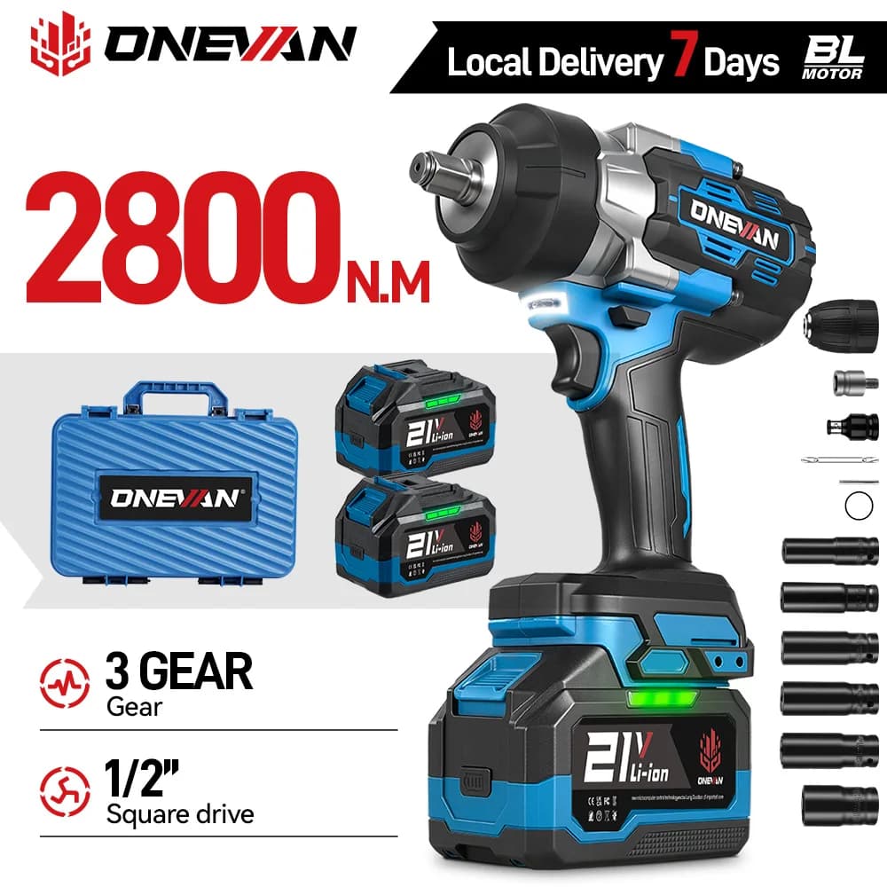 ONEVAN 2800N.M Brushless Electric Impact Wrench High Torque Cordless Screwdriver Drill Power Tool For Makita 18V Battery Pin