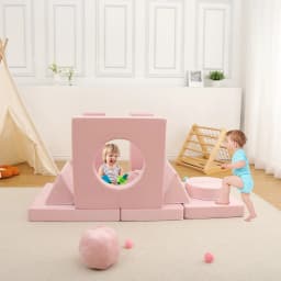12Pcs Modular Kids Play Couch Fold Out Kids Play Sofa Set with Balls & Tunnel Children Convertible Sofa Soft Foam Sectional