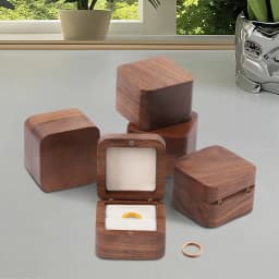 5PCS Natural Walnut Wood Ring Box Magnetic Closure Jewelry Gift Box Flannelette Lined Proposal Case for Wedding Engagement