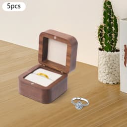 5PCS Natural Walnut Wood Ring Box Magnetic Closure Jewelry Gift Box Flannelette Lined Proposal Case for Wedding Engagement