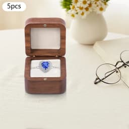 5PCS Natural Walnut Wood Ring Box Magnetic Closure Jewelry Gift Box Flannelette Lined Proposal Case for Wedding Engagement