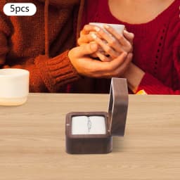 5PCS Natural Walnut Wood Ring Box Magnetic Closure Jewelry Gift Box Flannelette Lined Proposal Case for Wedding Engagement
