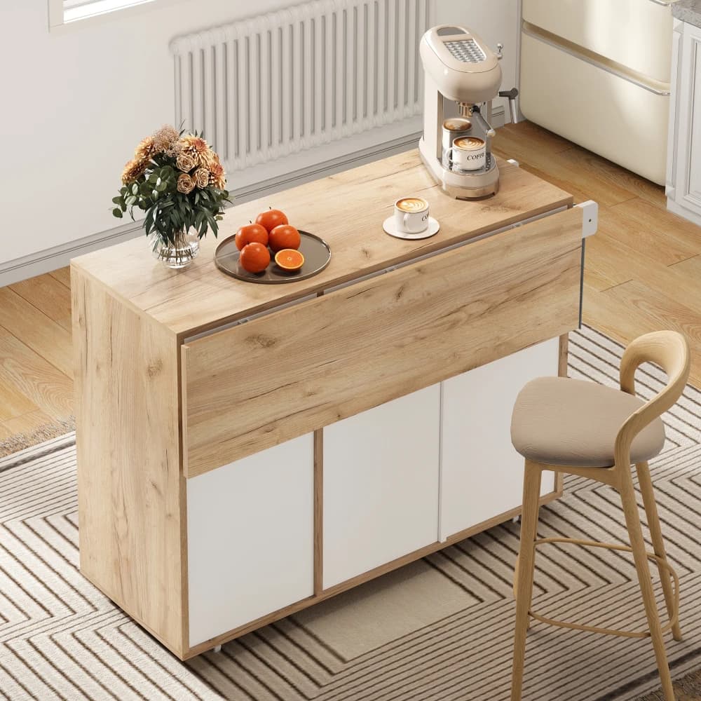 Kitchen Island with Cabinet Doors and Open Compartments Service Trolley with 360° Wheels and Drawers for Easy Mobility