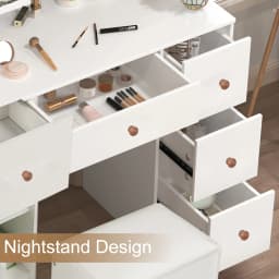 Teousev Modern Vanity Dressing Table Set with LED Lights 3 Color Dimmable 5 Drawers Mirror & Stool Easy Assembly Bedroom Sets