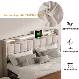 Double upholstered bed, 160 x 200 cm, storage bed with LED light and USB port, 4 drawers, youth bed, slatted bed frame