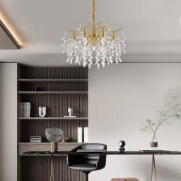 Golden Crystal Chandelier Lighting Fixture For Living Room Ceiling 9 Light E12 Bulbs Adjustable Chain Modern Home Decor