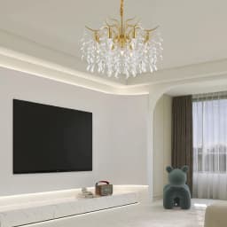 Golden Crystal Chandelier Lighting Fixture For Living Room Ceiling 9 Light E12 Bulbs Adjustable Chain Modern Home Decor
