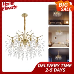 Golden Crystal Chandelier Lighting Fixture For Living Room Ceiling 9 Light E12 Bulbs Adjustable Chain Modern Home Decor