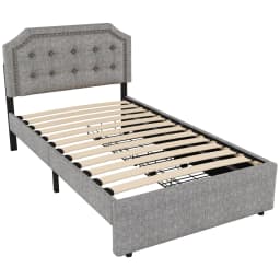 90x200cm Flat Upholstered Bed with Upholstered Nightstand Decorative Rivets&Double Drawers Bedroom Furniture for Small Spaces