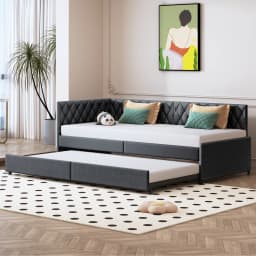 Comanlai Living Room Sofa Pull-Out Upholstered Sofa Bed Frame with Slatted Frame 90x200cm Velvet