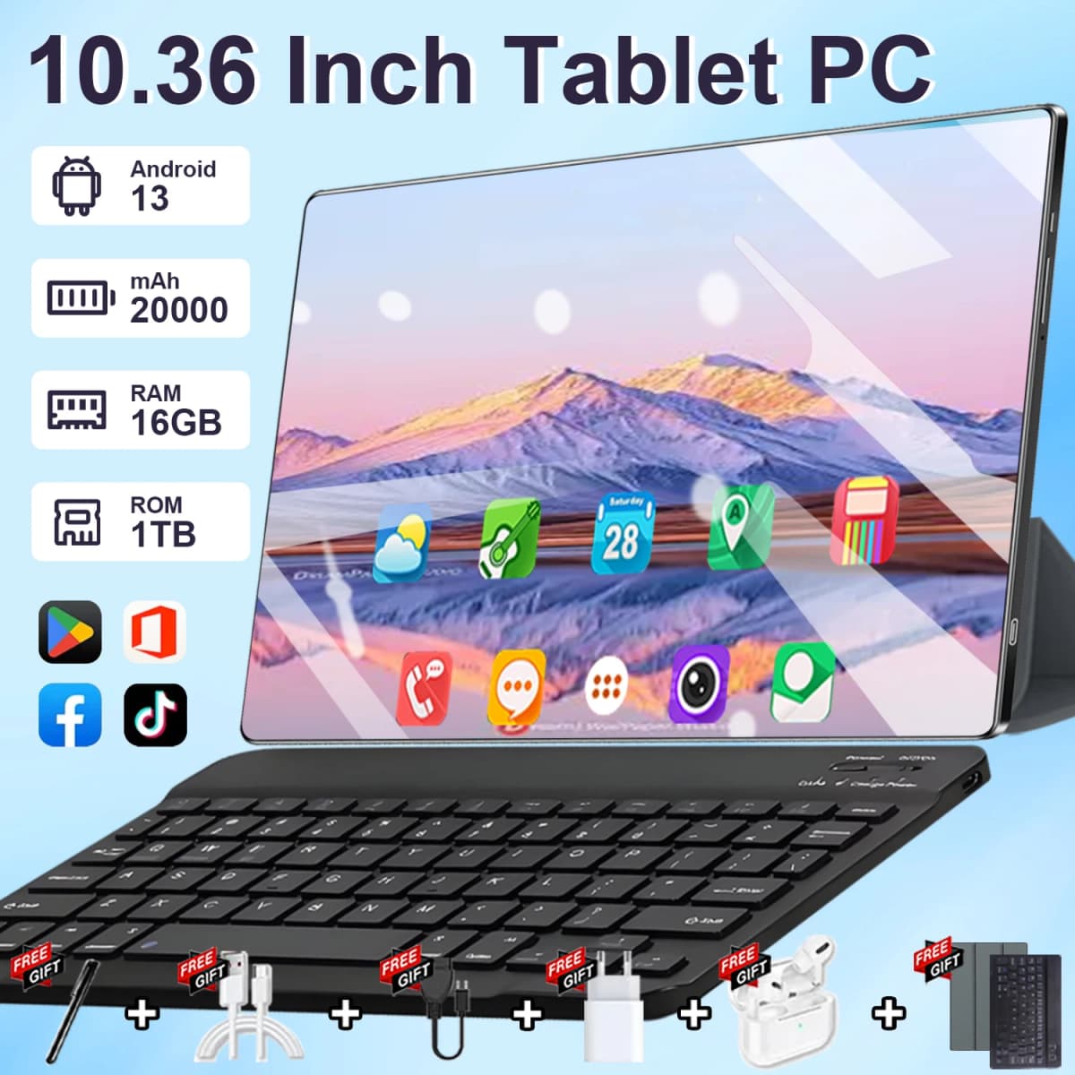 10.32 Inch Tablet Pc Android 13.0 Google Play 14 Core Dual Cameras Dual SIM 5G Phone Call Tablets Bluetooth Wifi 16GB + 1TB ROM