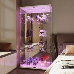 4-layer glass glass cabinet, glass cabinet with LED living room, modern glass Collection cabinet, glass cabinet, with mirror rear panel