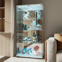 4-layer glass glass cabinet, glass cabinet with LED living room, modern glass Collection cabinet, glass cabinet, with mirror rear panel
