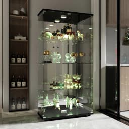 4-layer glass glass cabinet, glass cabinet with LED living room, modern glass Collection cabinet, glass cabinet, with mirror rear panel