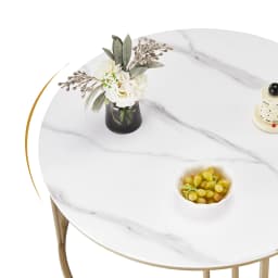 Round coffee table, set of 2 side table with gold metal frame