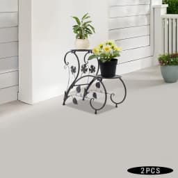 2-Pack Metal Flower Stand - Vintage Black/White Plant Shelf for Balcony/Garden/Living Room