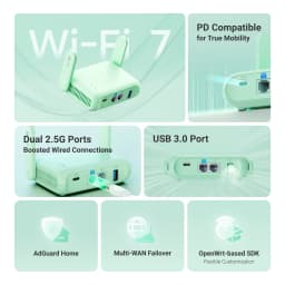GL.iNet GL-MT3600BE Beryl 7 Dual-Band Wi‑Fi 7 Travel Router, Wireless Portable Wi‑Fi Travel Router, Dual 2.5G Ports, USB 3.0, WireGuard VPN 1100 Mbps, OpenWrt, WPA3, AdGuard Home, Network Privacy Protection