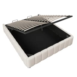 KOMHTOM Upholstered Bed Frame 140×200 cm, with Hydraulic Storage Space and Slatted Base, without headboard and mattress, Linen