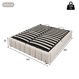 KOMHTOM Upholstered Bed Frame 140×200 cm, with Hydraulic Storage Space and Slatted Base, without headboard and mattress, Linen