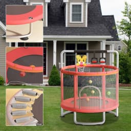 60 inch fitness trampoline, thick and encrypted safety net, adjustable gymnastics pole, maximum weight capacity of 440 pounds