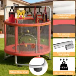 60 inch fitness trampoline, thick and encrypted safety net, adjustable gymnastics pole, maximum weight capacity of 440 pounds