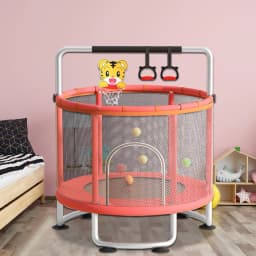 60 inch fitness trampoline, thick and encrypted safety net, adjustable gymnastics pole, maximum weight capacity of 440 pounds