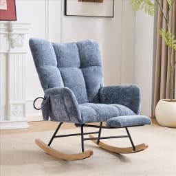 Soft Chenille Upholstered Glider Rocking Chair Scandinavian Style Recliner Armchair for Living Room Bedroom Comfort