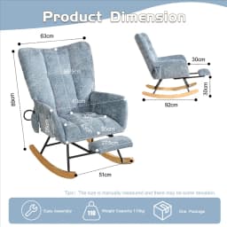 Soft Chenille Upholstered Glider Rocking Chair Scandinavian Style Recliner Armchair for Living Room Bedroom Comfort