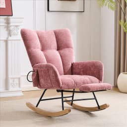 Soft Chenille Upholstered Glider Rocking Chair Scandinavian Style Recliner Armchair for Living Room Bedroom Comfort