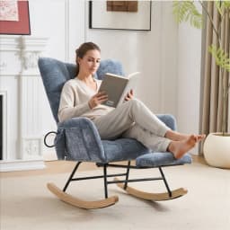 Soft Chenille Upholstered Glider Rocking Chair Scandinavian Style Recliner Armchair for Living Room Bedroom Comfort