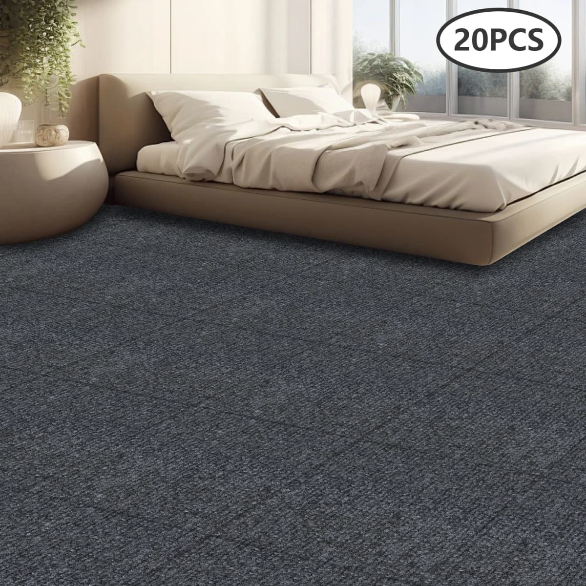 20Pcs Square Carpet Tiles, Self-Adhesive Peel and Stick Carpet Tiles, 40 x 40 cm, Carpet Tiles for Commercial & Home (Dark Grey)