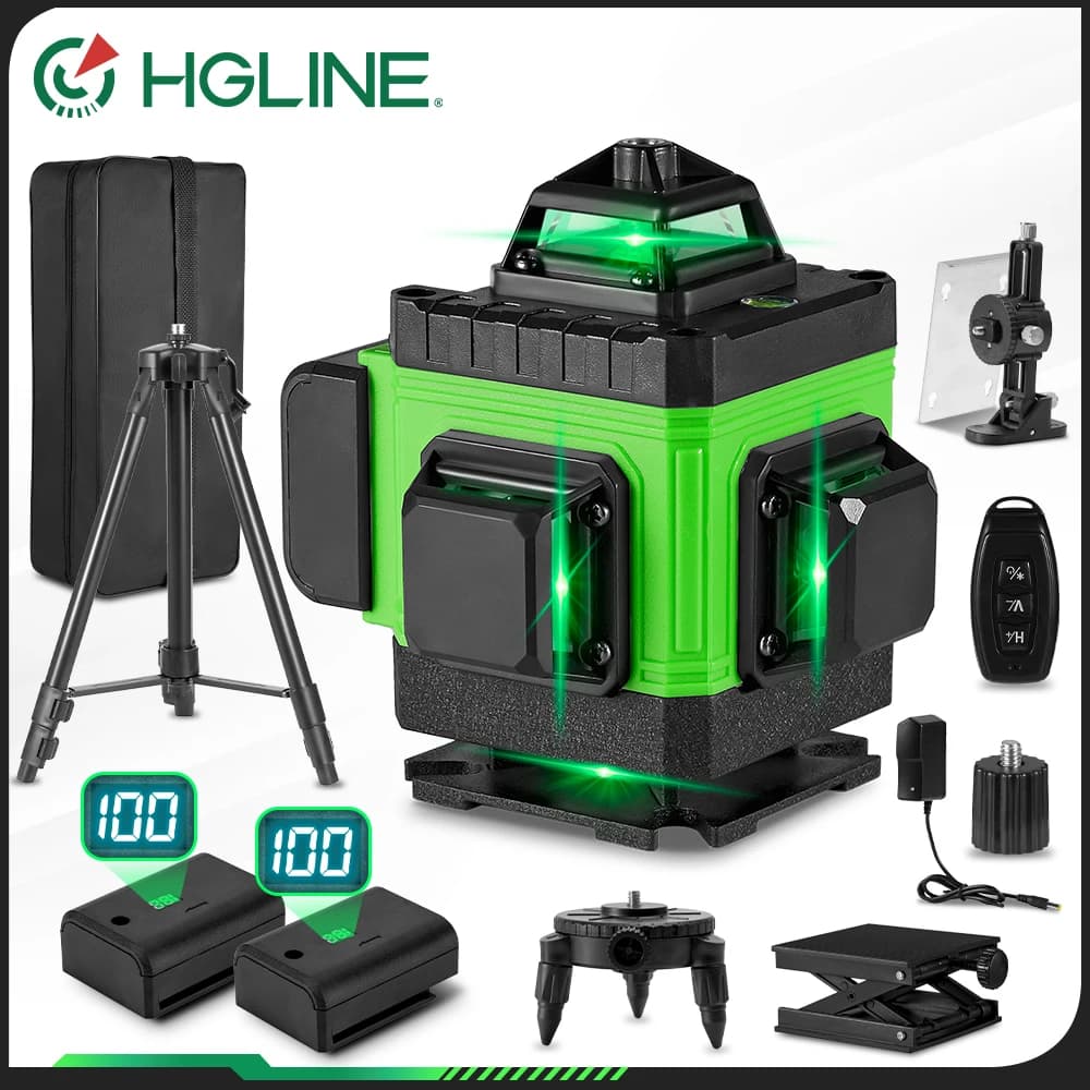 HGLINE 4D 16 Lines Laser Level With 1.2/1.5M Tripods Power Display Vertical & Horizontal Lasers Tool Set With APP Remote Control