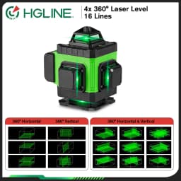 HGLINE 4D 16 Lines Laser Level With 1.2/1.5M Tripods Power Display Vertical & Horizontal Lasers Tool Set With APP Remote Control