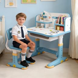 Widened Multi Separation Cartoon Pattern Desk Chair Set Kids Adjustable Height Study Table with Drawer Chair Set Study desk set