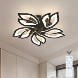 Ceiling light, black dimmable LED ceiling light, 45 watts, 4200 lumens, creative petal shape, with remote control, 60cm