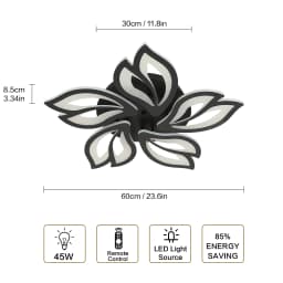 Ceiling light, black dimmable LED ceiling light, 45 watts, 4200 lumens, creative petal shape, with remote control, 60cm
